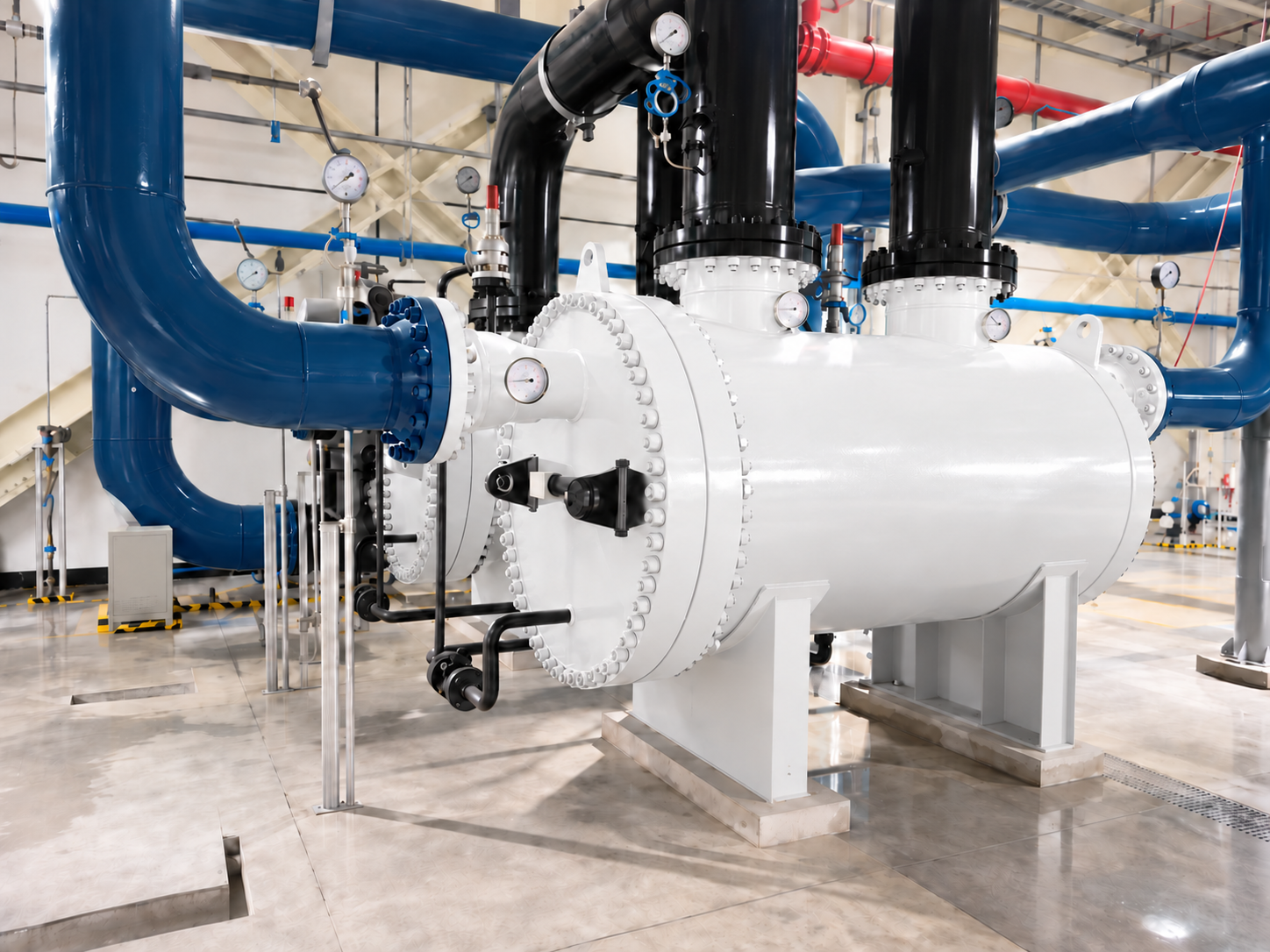 JINCHEN shell and plate heat exchanger installed in an industrial piping system