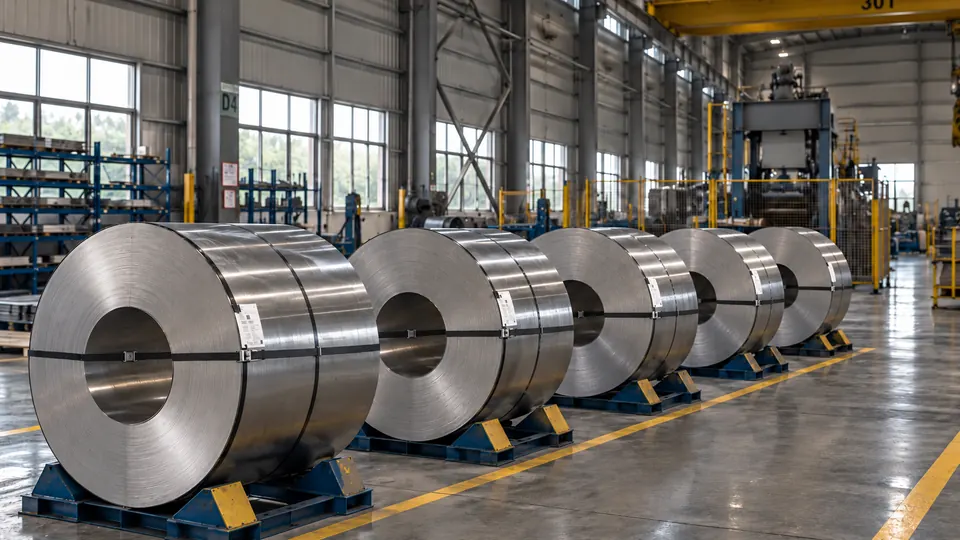 Material preparation Stainless steel coils in the manufacturing workshop